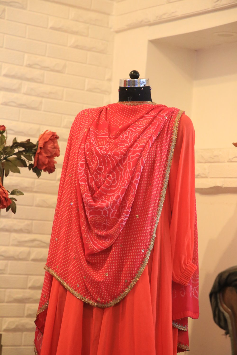 Coral Bandhej Georgette Saree - view 3