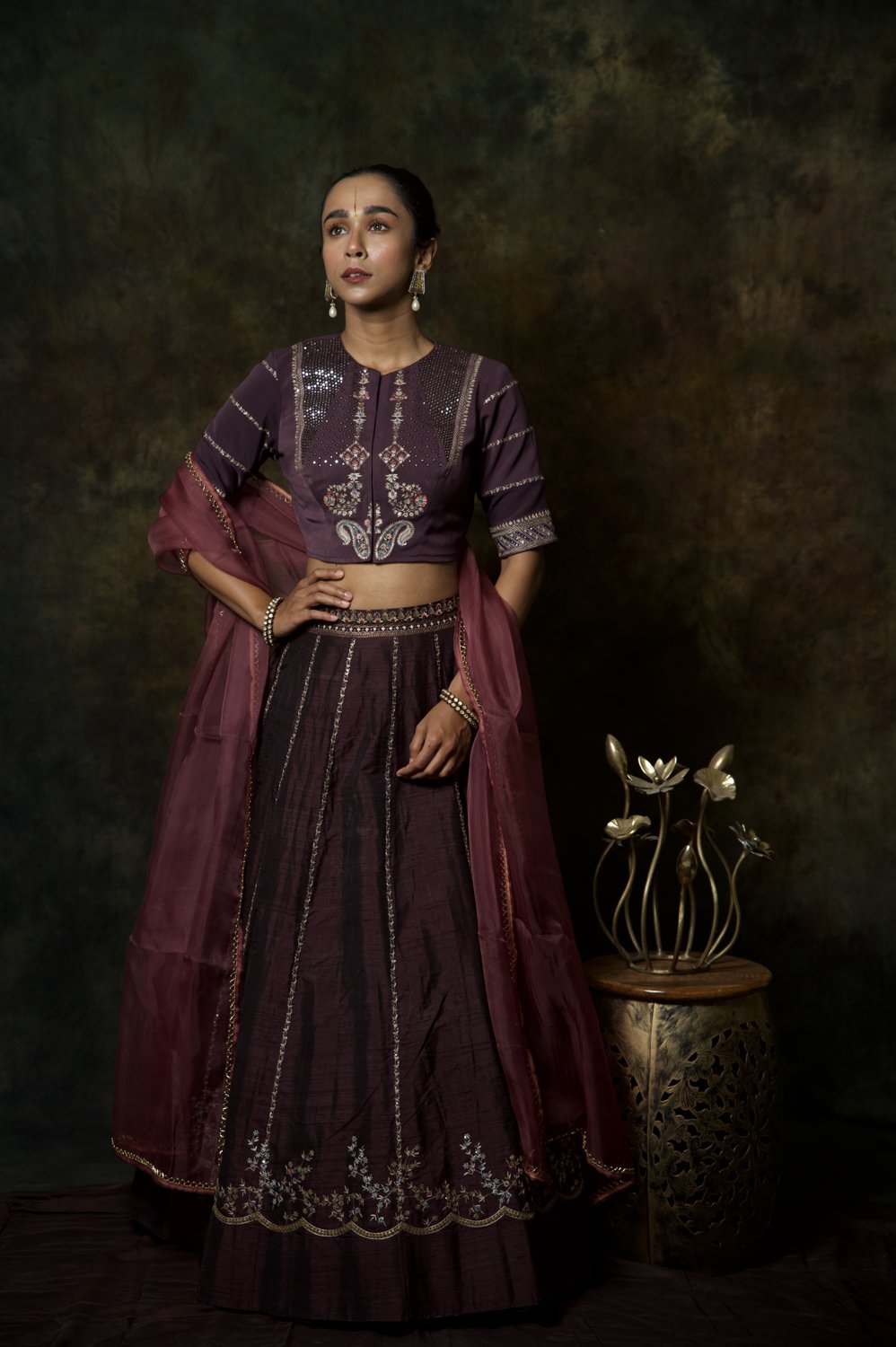 Aubergine Ek Taar Lehenga Set - view 3