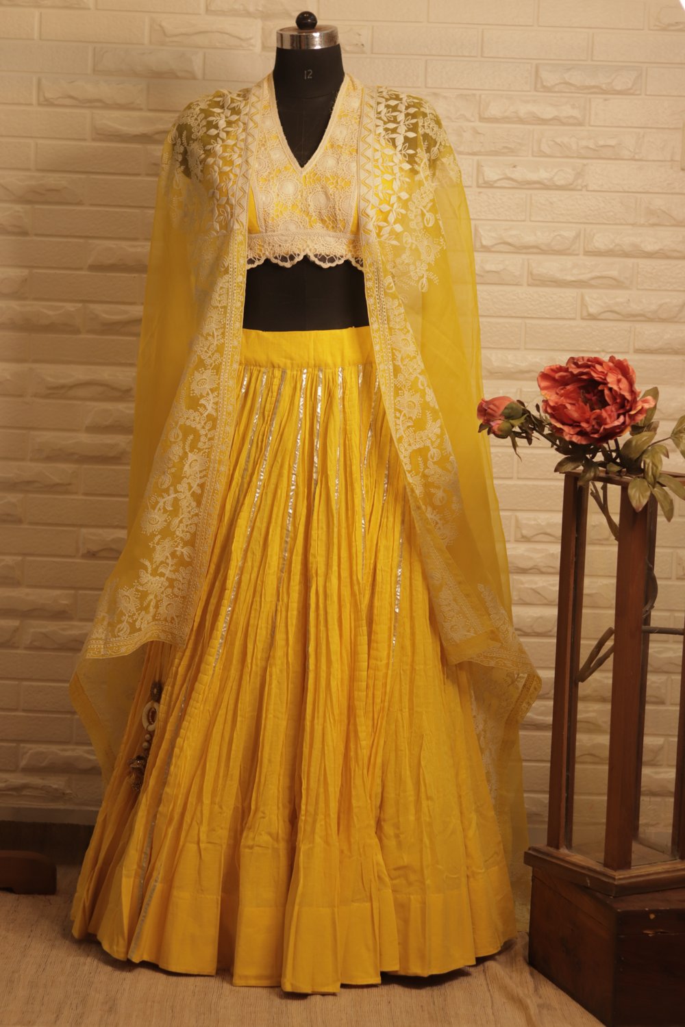 Sunshine Yellow Chikan Lehenga