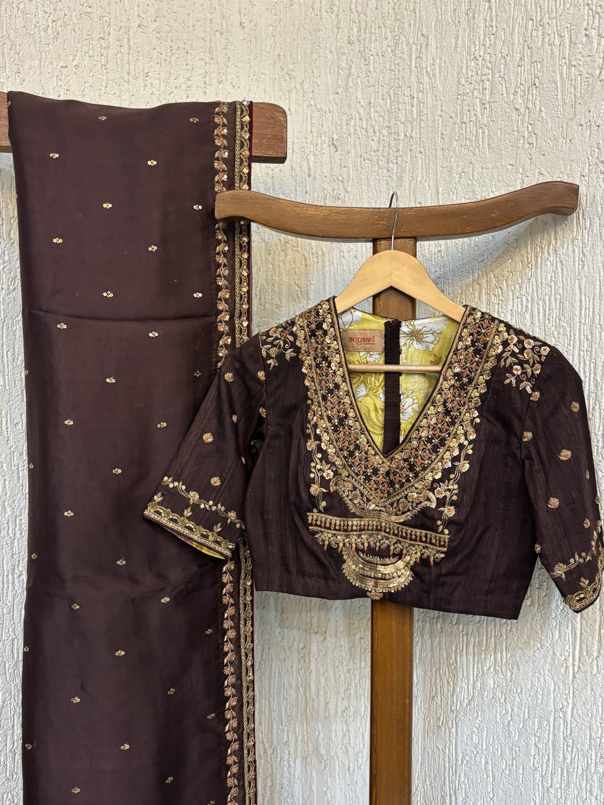 Chocolate Brown Silk Saree with Zardozi Blouse