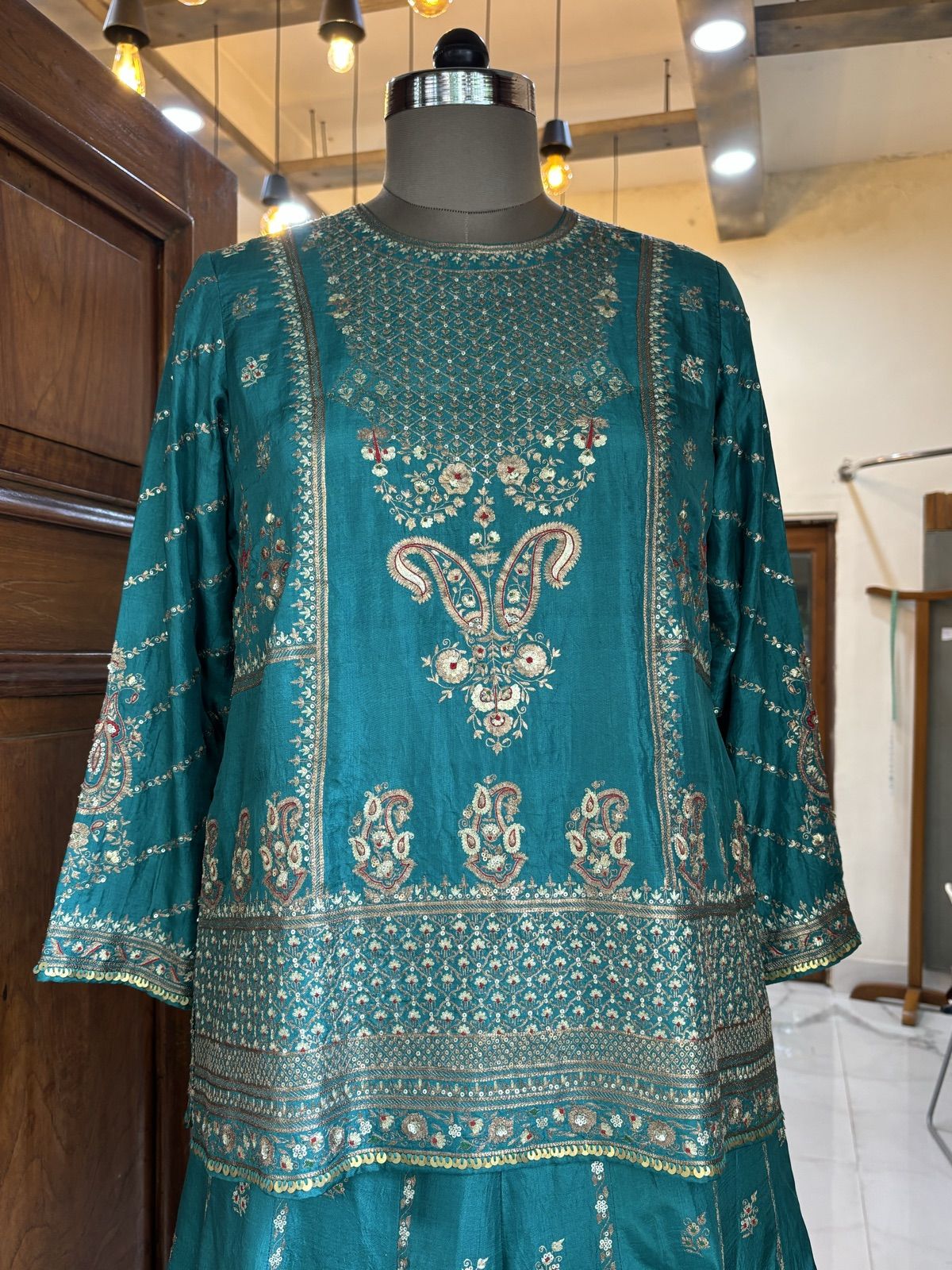 Peacock Teal Zari Kurta Lehenga Set