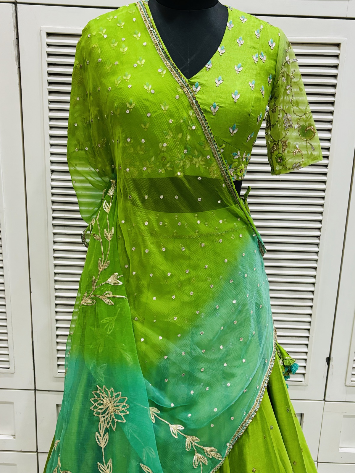 Lime & Mint Ombré Lehenga Set - view 2