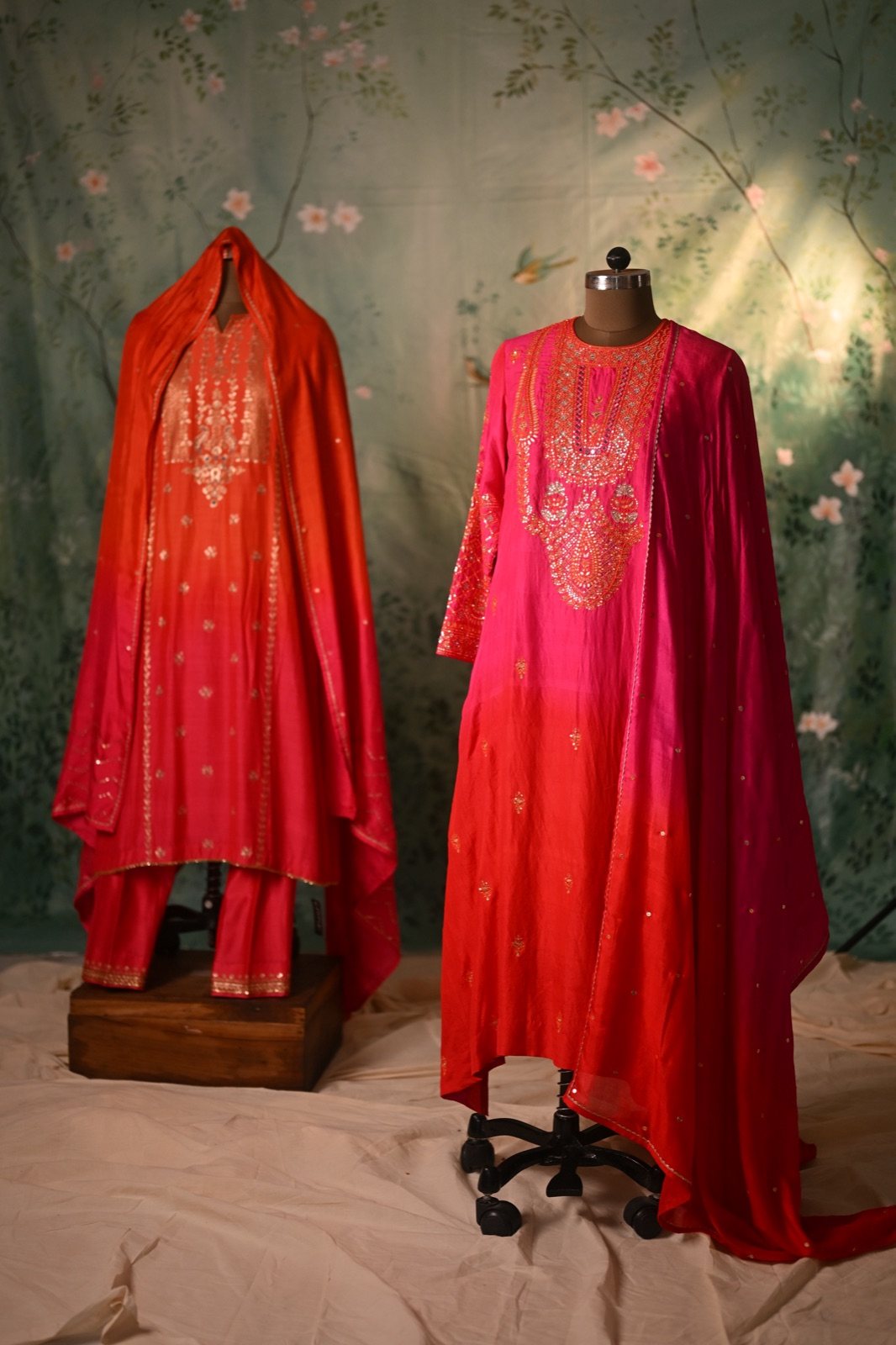Fuchsia Ombré Kurta Set with Zardozi Neckline - view 3