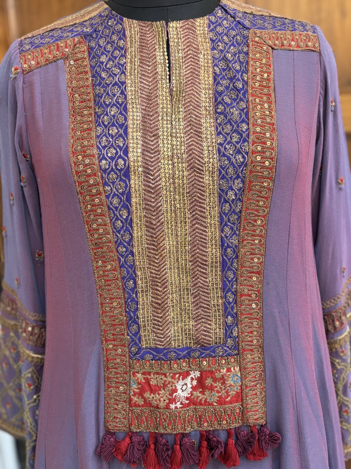 Lavender Anarkali with Embroidered Yoke & Tassels - view 3