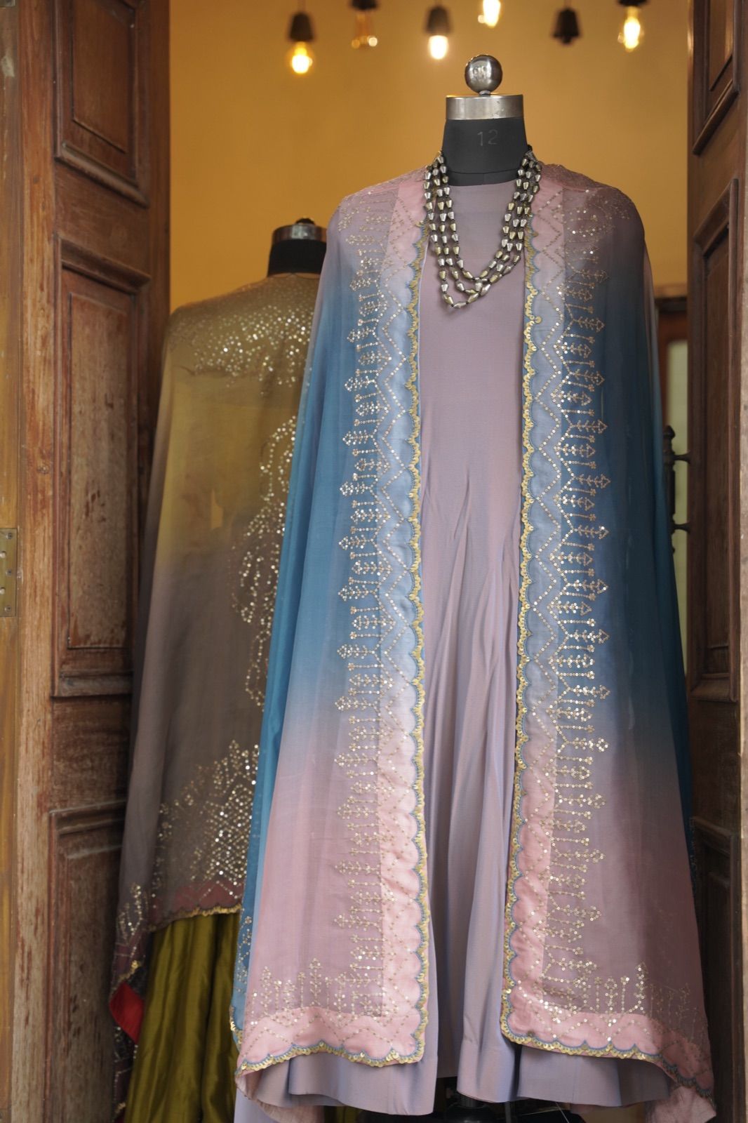 Lavender Ombré Suit with Embroidered Dupatta - view 8