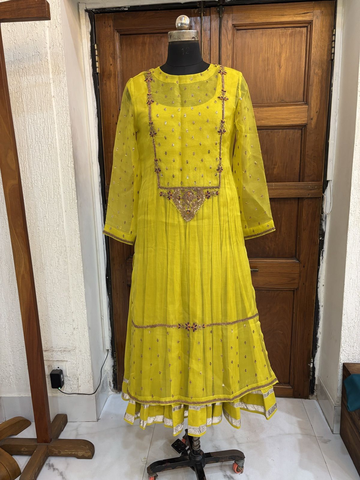 Lemon Yellow Embroidered Anarkali