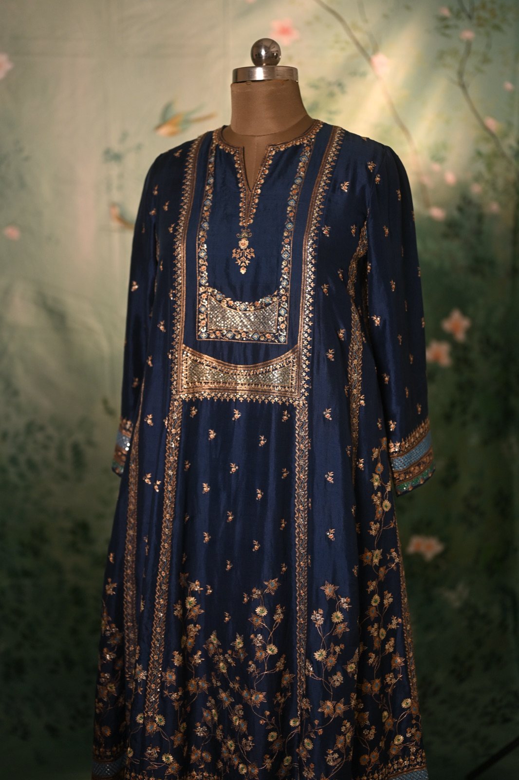 Navy Blue Zari Embroidered Kurta Set