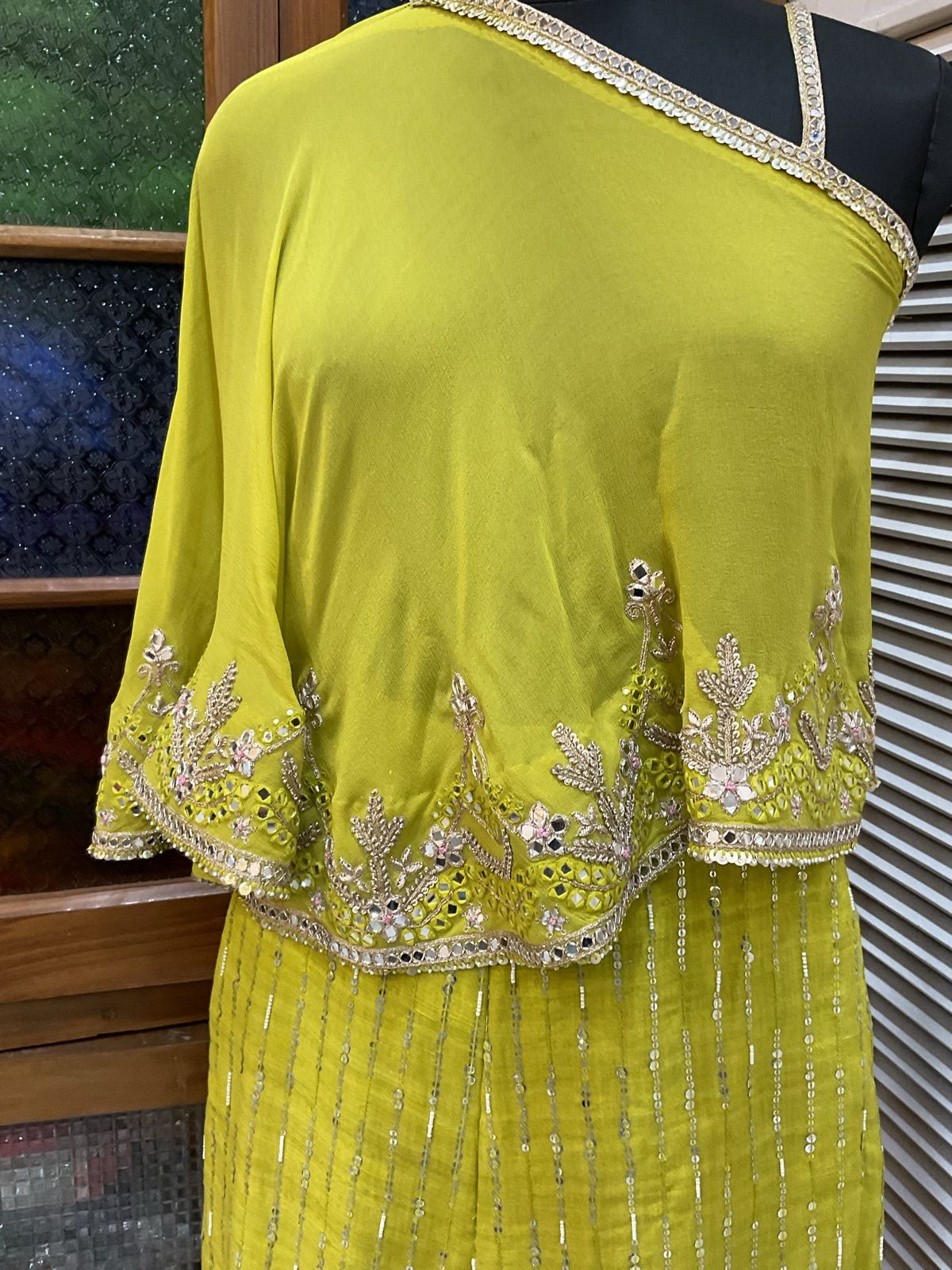Neon Lime One-Shoulder Cape Co-ord - view 4
