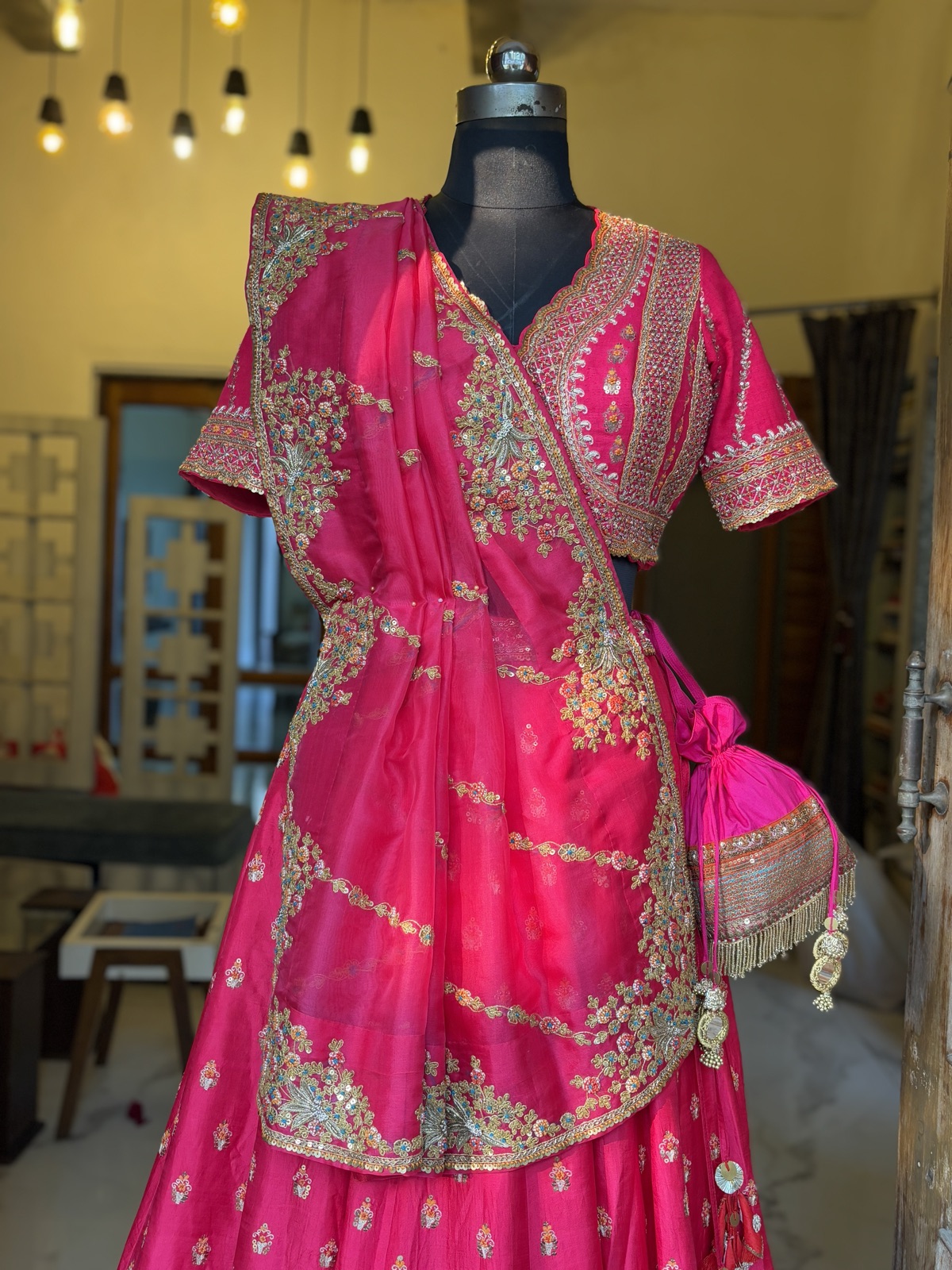 Ombré Pink Lehenga with Embroidered Drape - view 2
