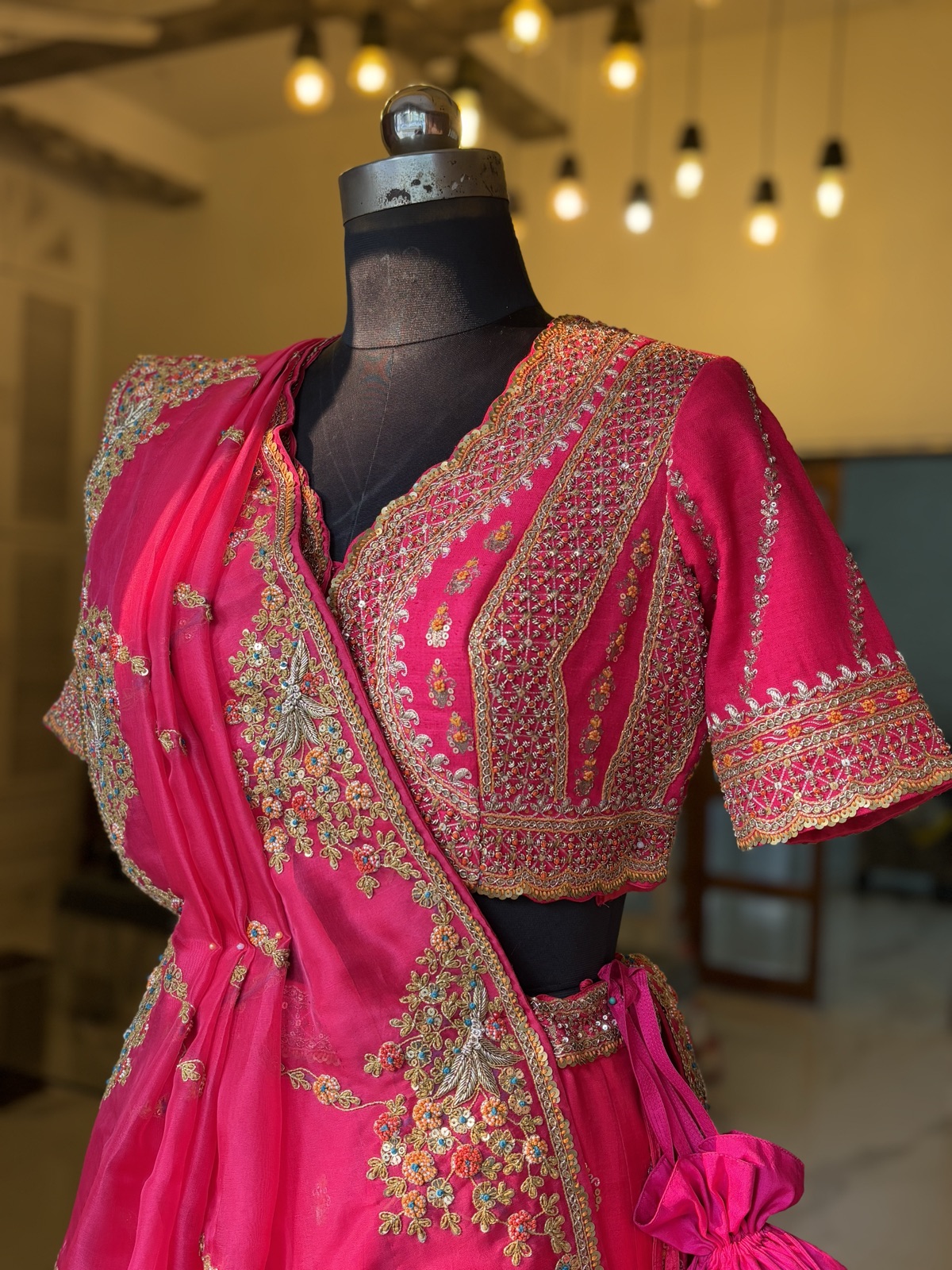 Ombré Pink Lehenga with Embroidered Drape - view 4
