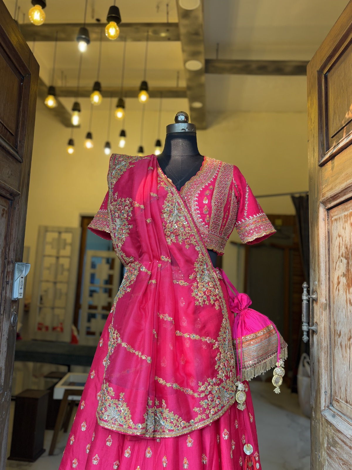 Ombré Pink Lehenga with Embroidered Drape - view 5