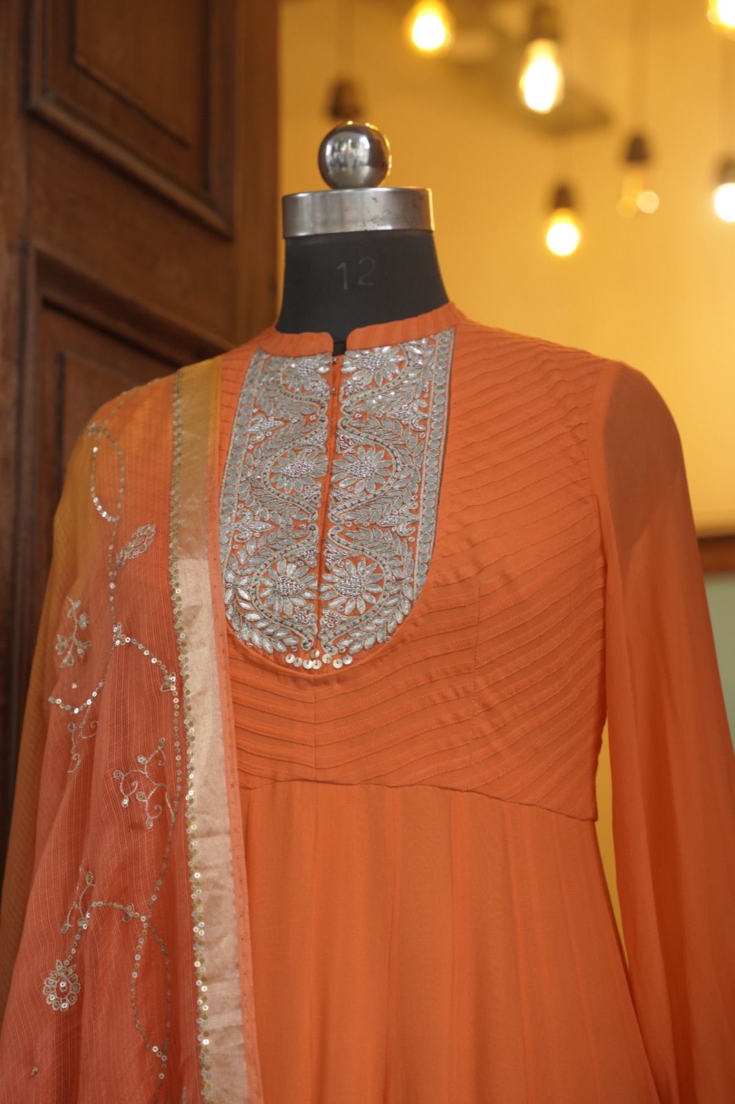 Burnt Orange Mirror-Work Lehenga Set - view 4