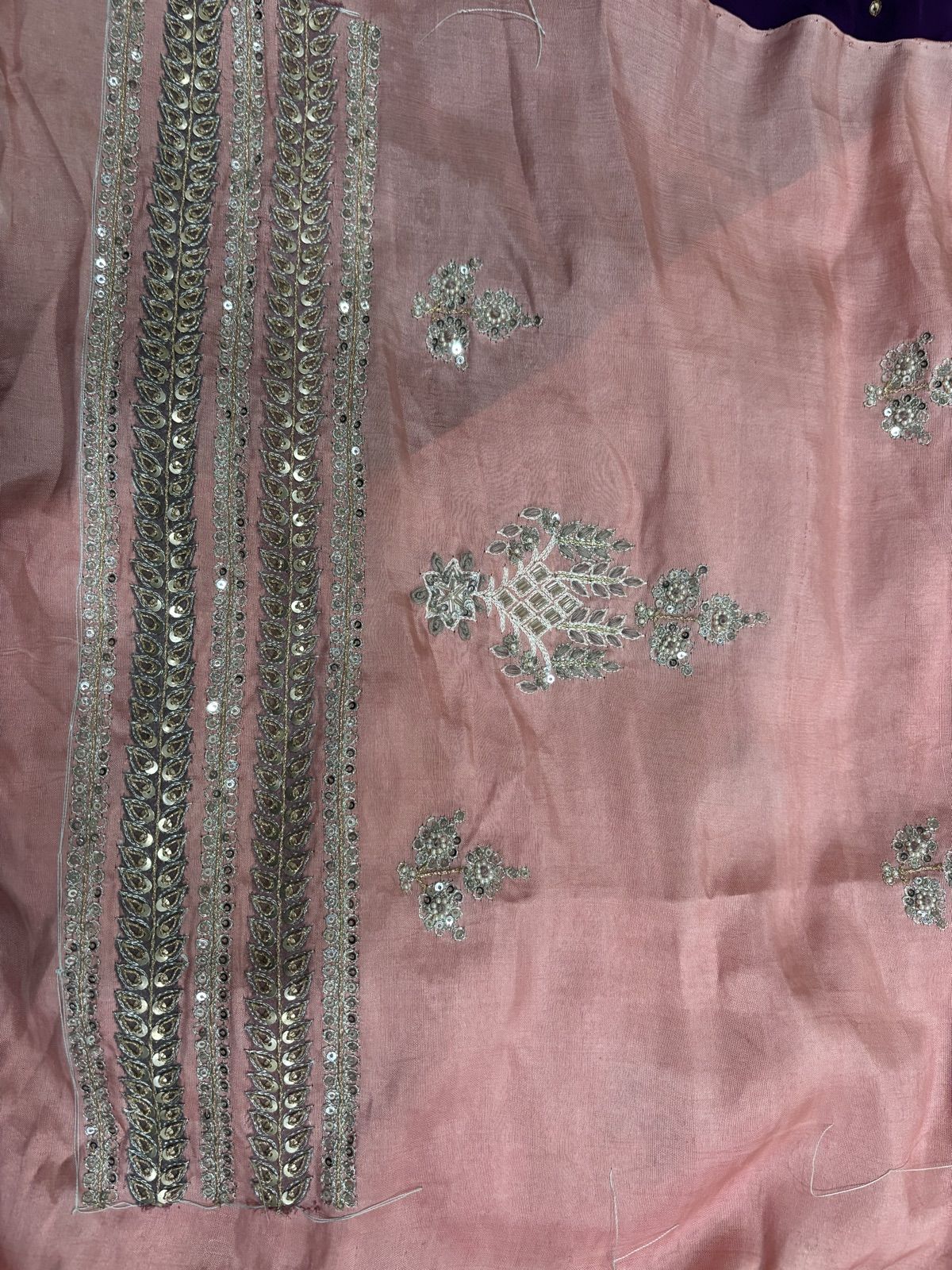 Blush Peach Zari Suit Fabric Set