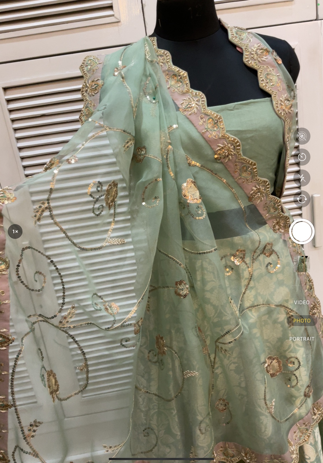 Pistachio Tissue Ghagra with Organza Dupatta - view 5