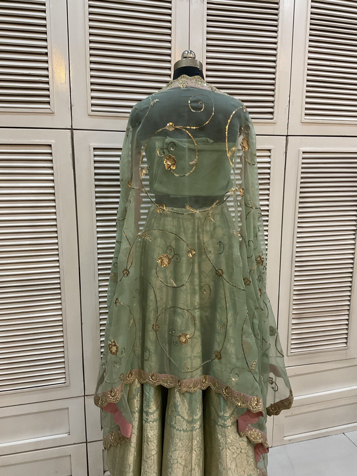 Pistachio Tissue Ghagra with Organza Dupatta - view 7