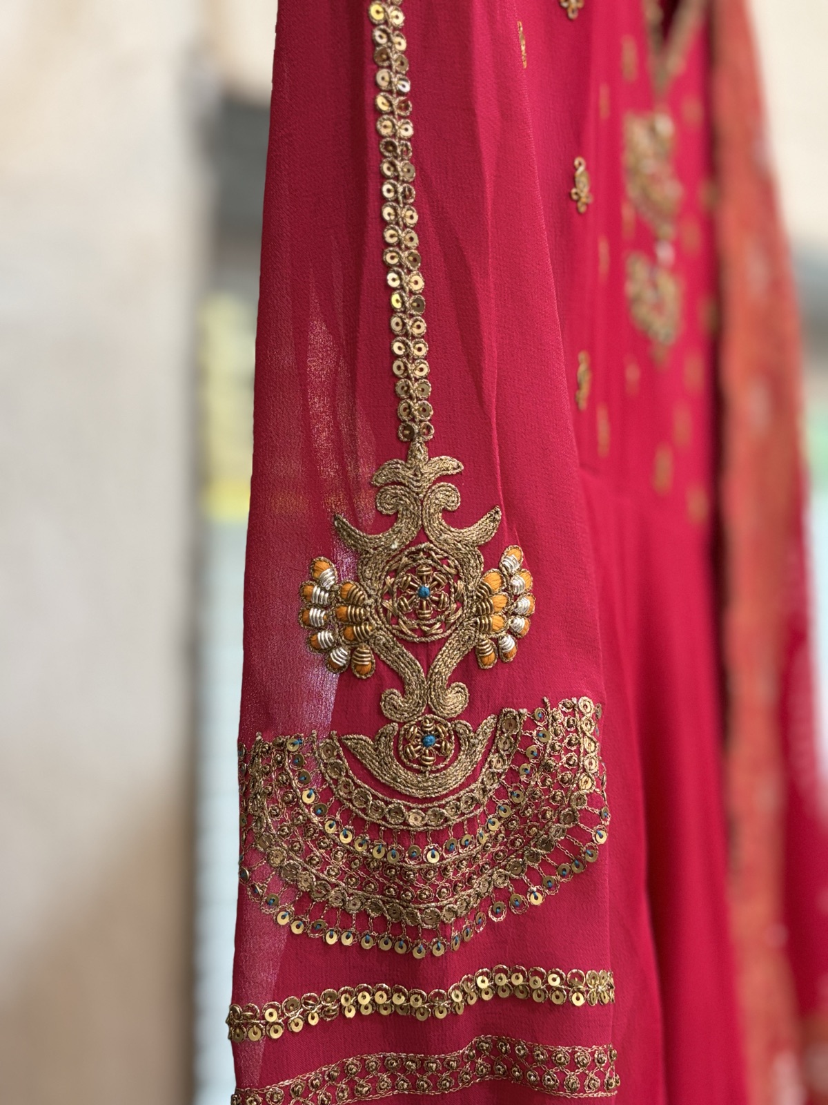 Crimson Bandhani Anarkali Set