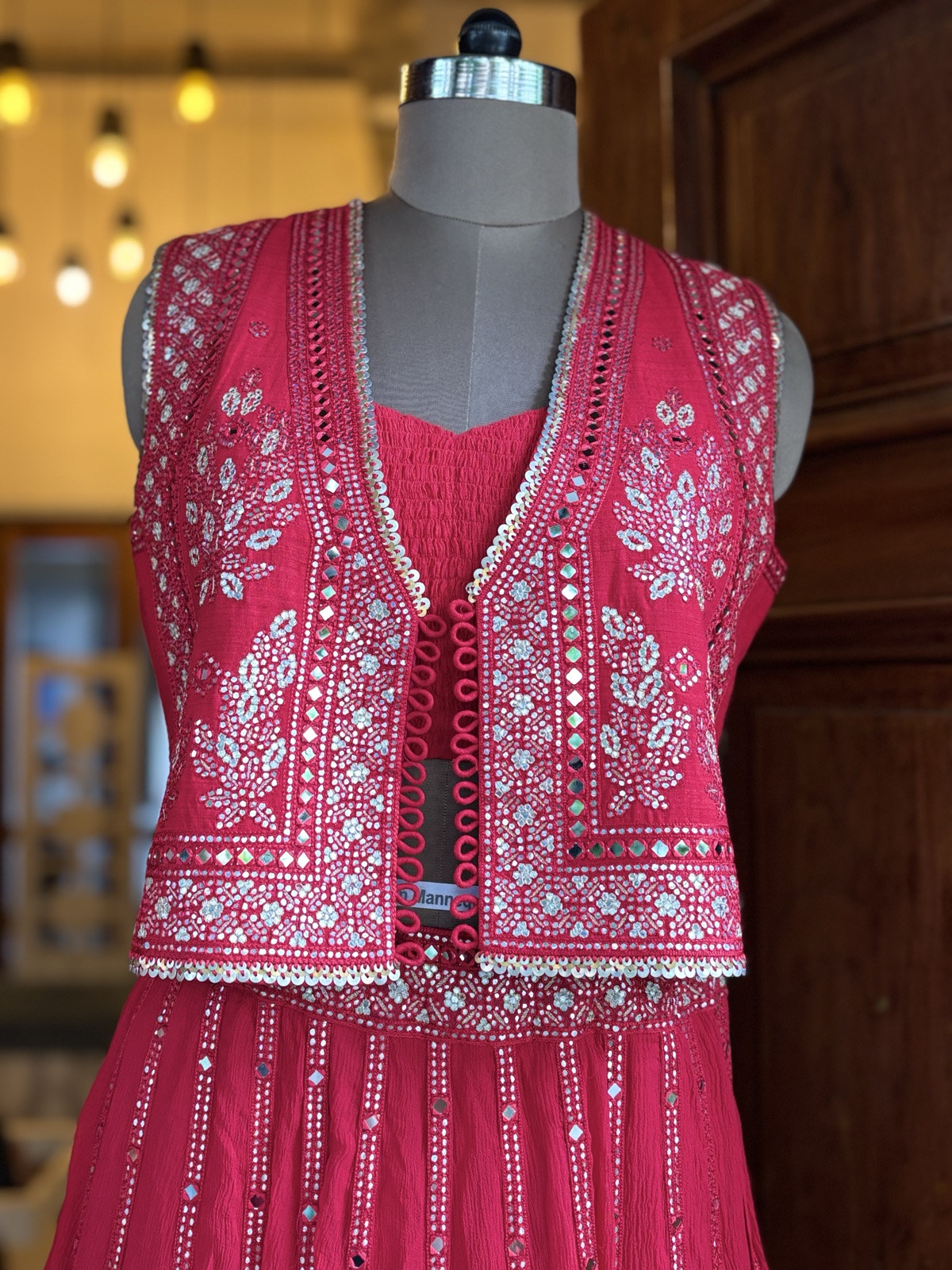 Scarlet Ghagra with Mirror-Work Jacket