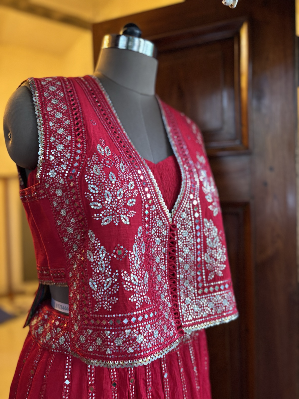 Scarlet Ghagra with Mirror-Work Jacket - view 4