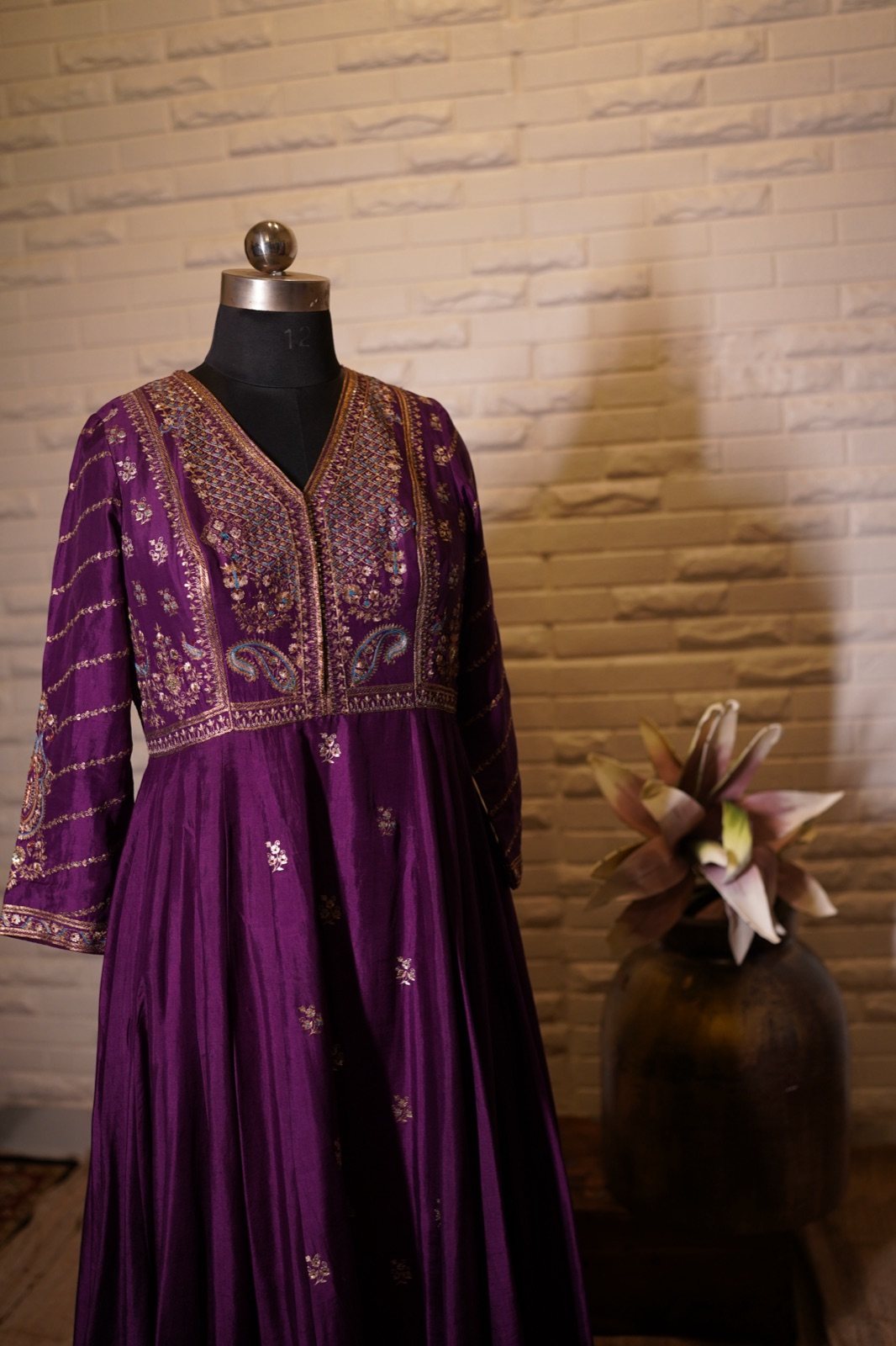 Royal Purple Anarkali with Zari Embroidered Yoke