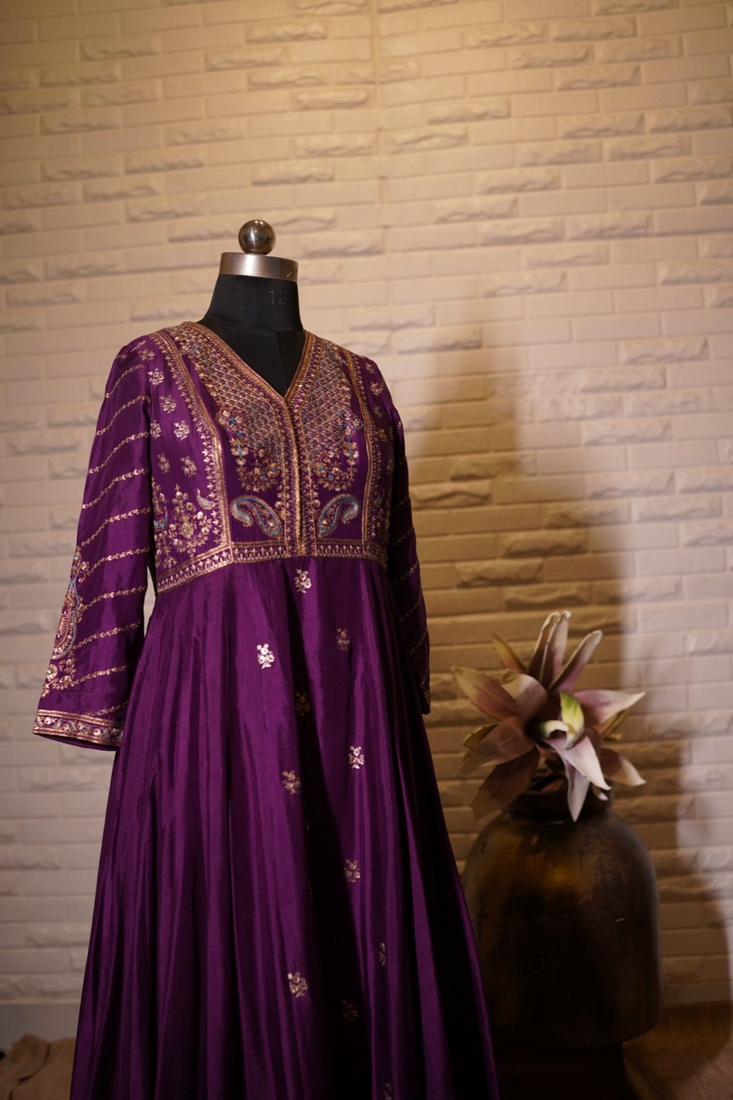 Royal Purple Anarkali with Zari Embroidered Yoke