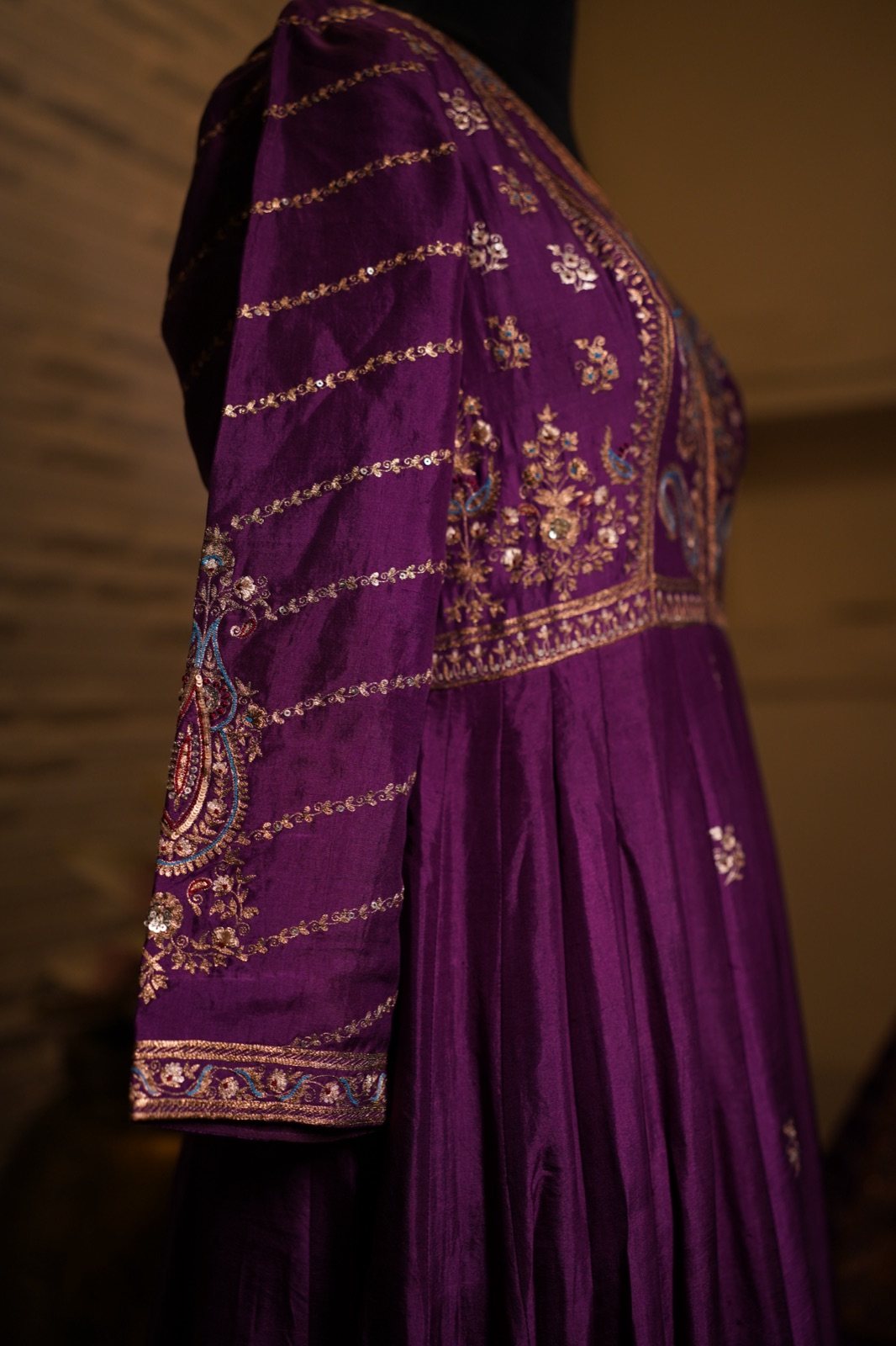 Royal Purple Anarkali with Zari Embroidered Yoke - view 8
