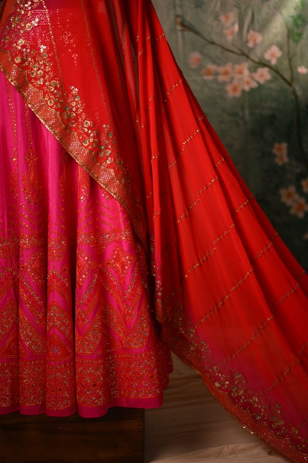 Coral Red Ombré Saree with Embroidered Pallu