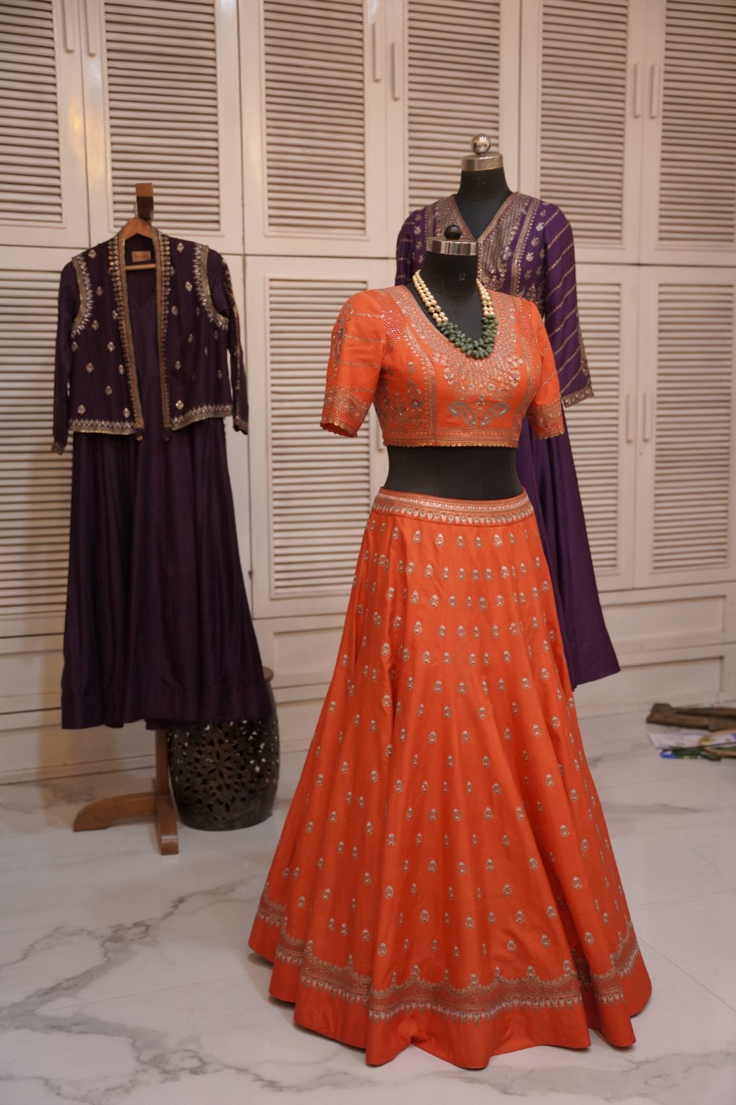 Tangerine Buti Lehenga with Embroidered Blouse - view 3