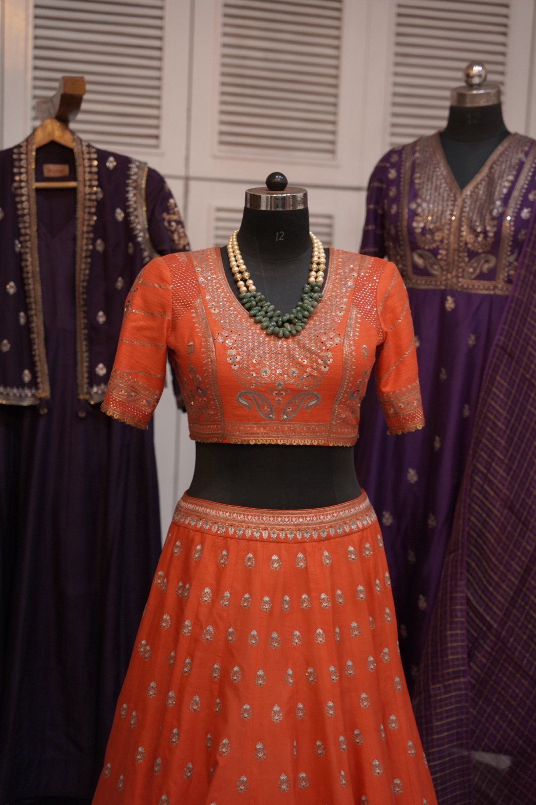 Tangerine Buti Lehenga with Embroidered Blouse - view 5