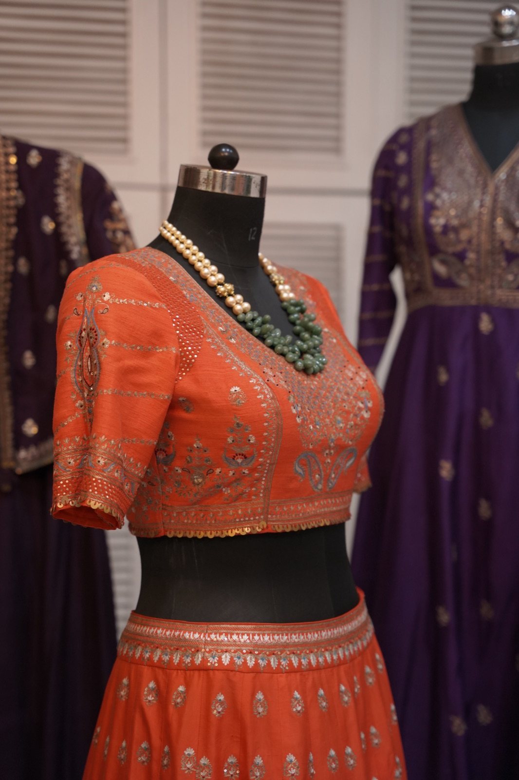 Tangerine Buti Lehenga with Embroidered Blouse - view 6