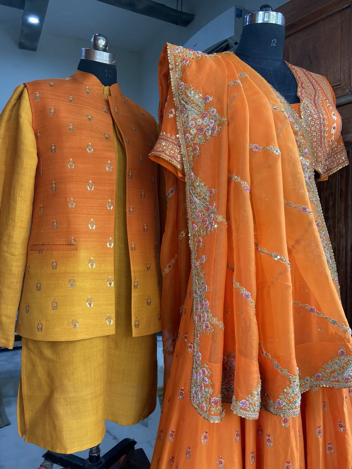 Tangerine to Marigold Ombré Lehenga Set - view 5
