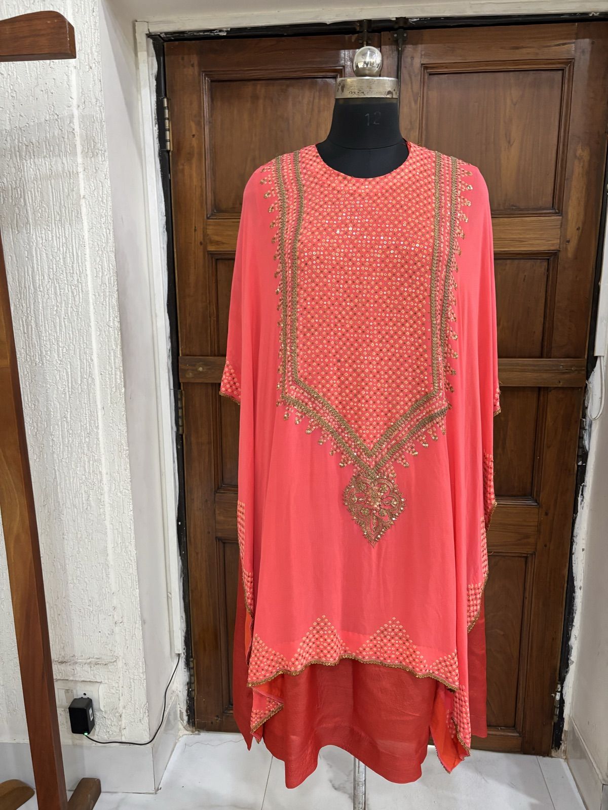 Vermilion Embroidered Cape Kurta Set