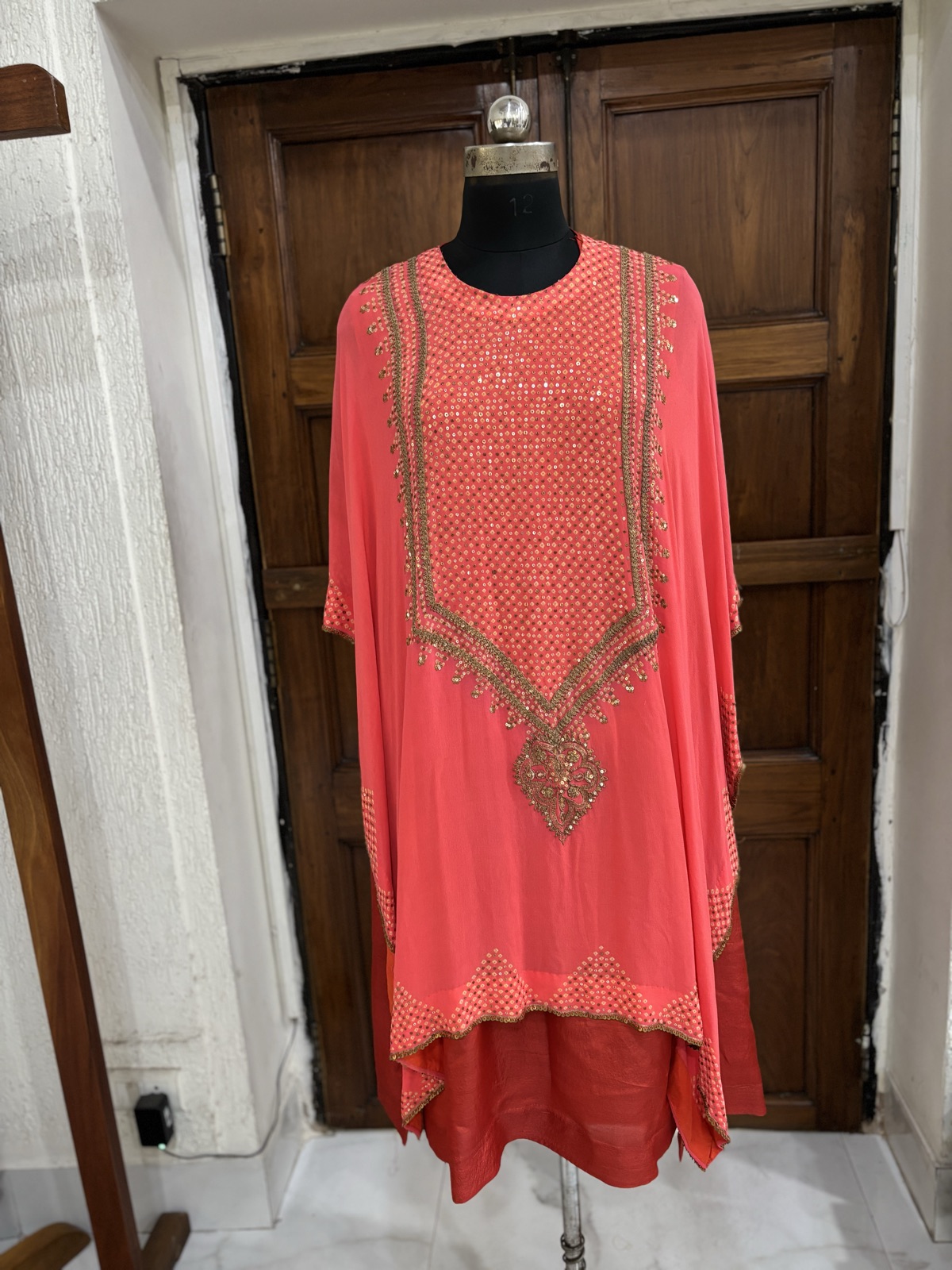 Vermilion Embroidered Cape Kurta Set
