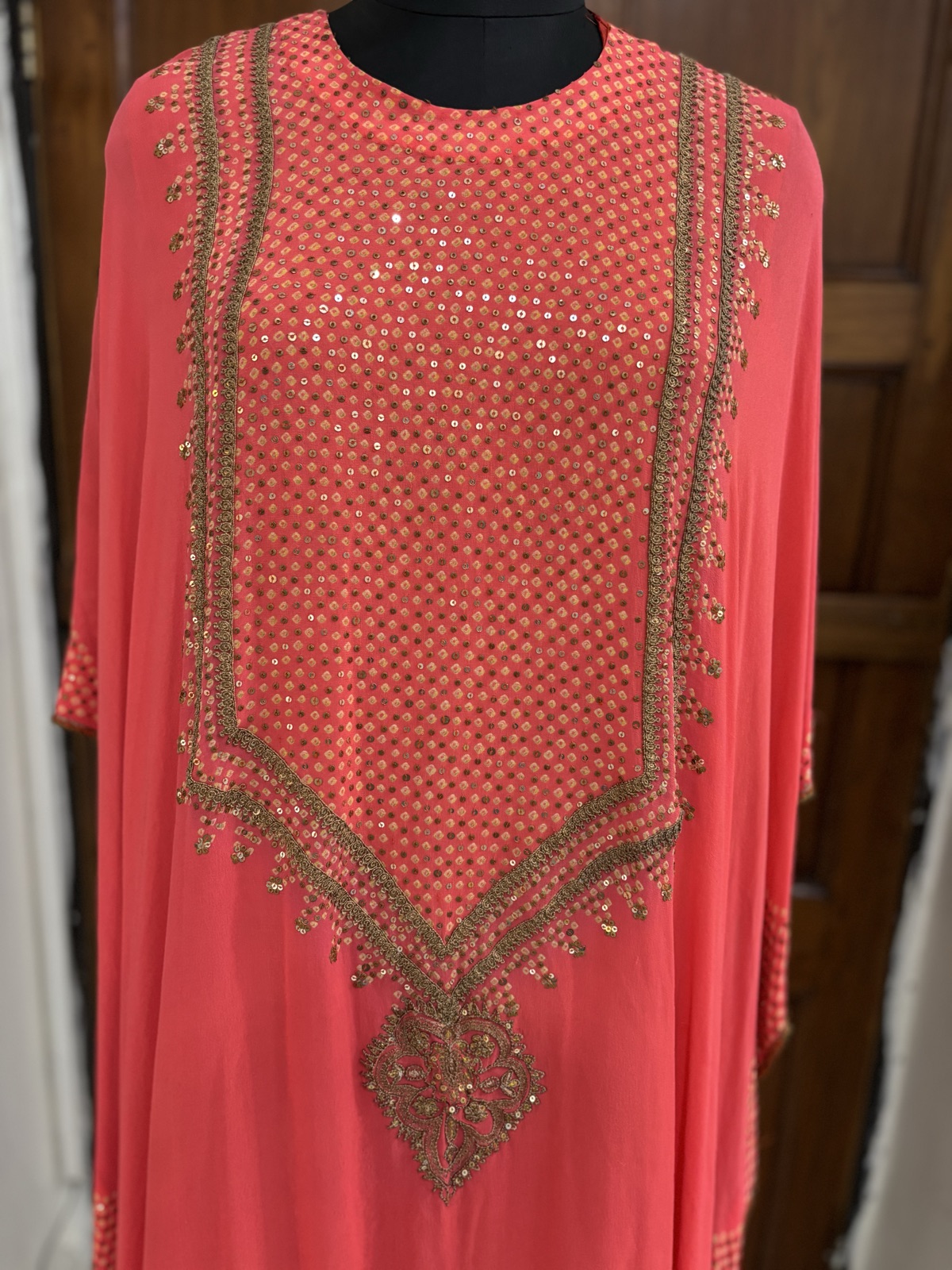 Vermilion Embroidered Cape Kurta Set - view 3
