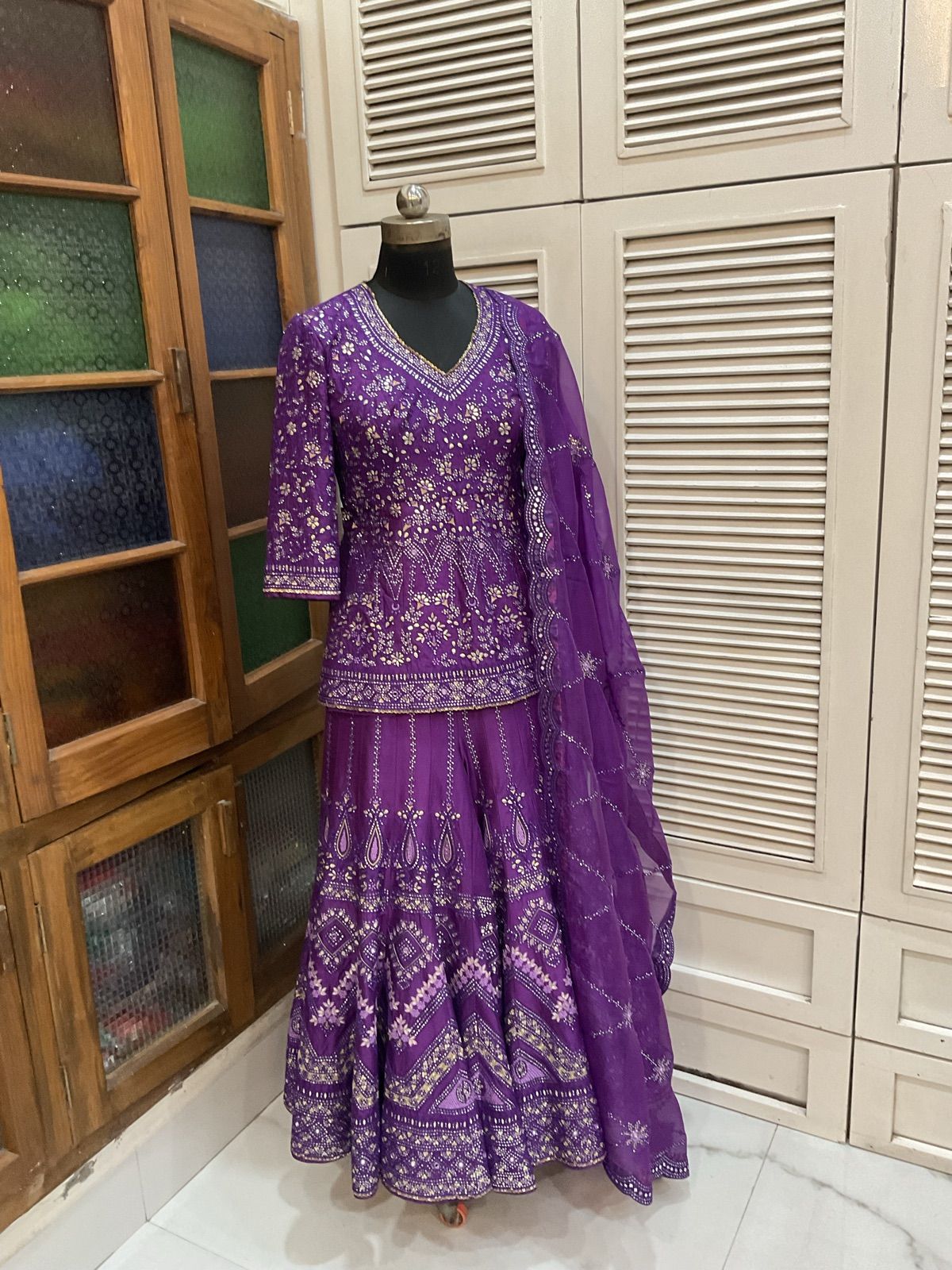 Violet Peplum Lehenga with Organza Dupatta