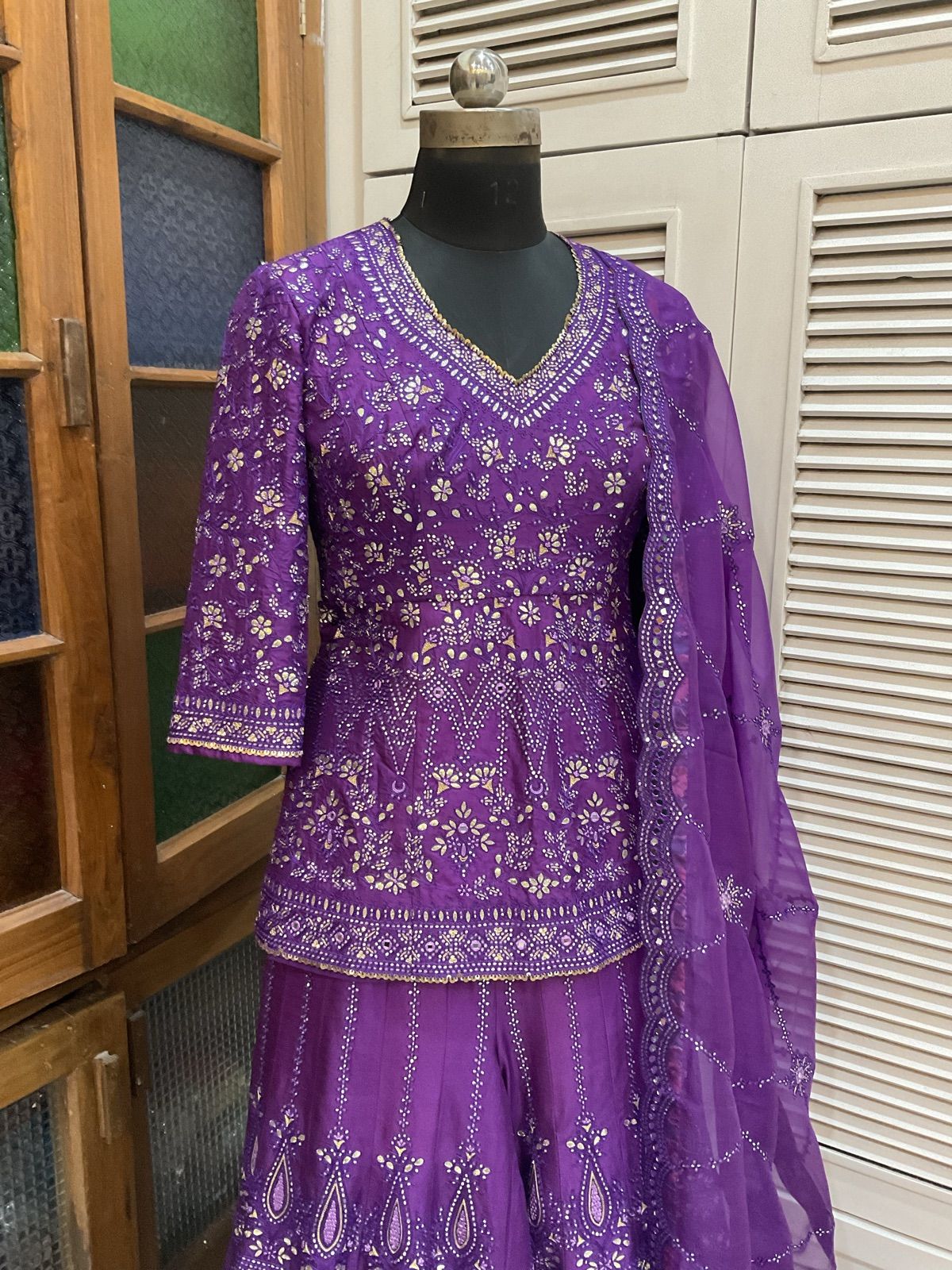 Violet Peplum Lehenga with Organza Dupatta