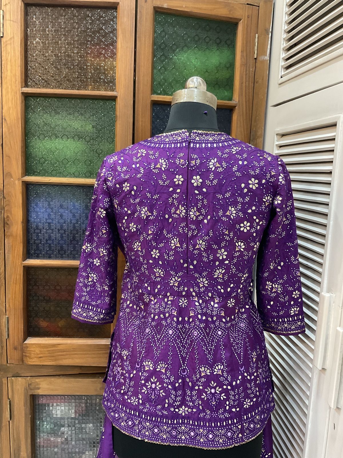Violet Peplum Lehenga with Organza Dupatta - view 4