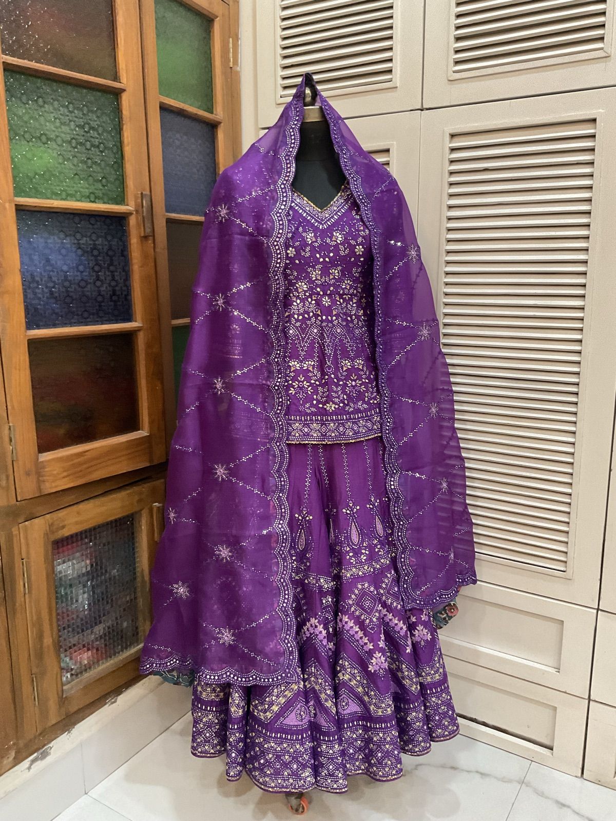 Violet Peplum Lehenga with Organza Dupatta - view 6