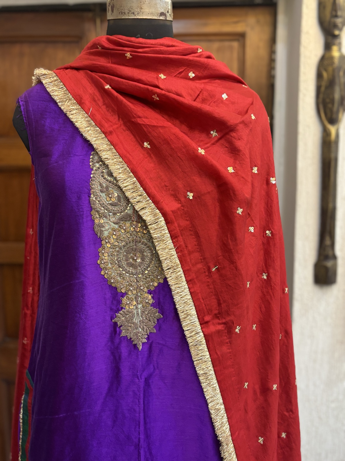 Violet Sharara Set with Zardozi Neckline - view 3
