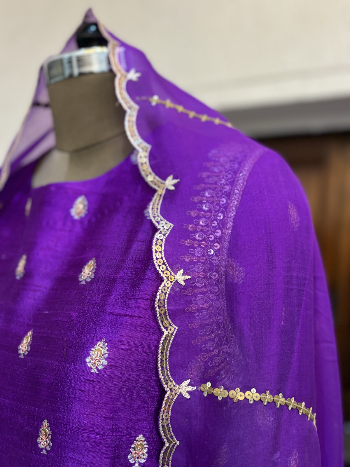 Violet Sharara Set with Zardozi Neckline - view 8