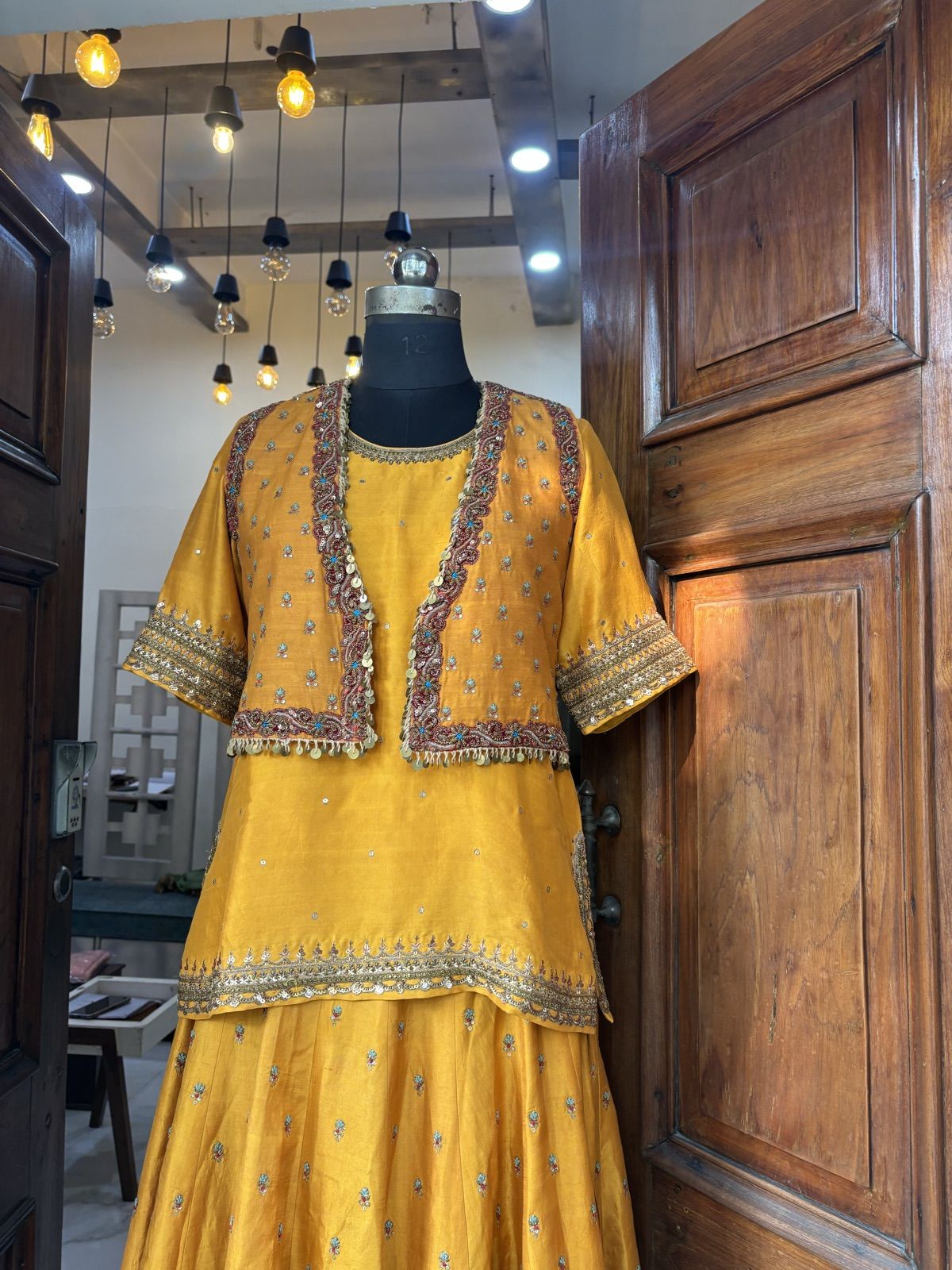 Mustard Ghagra with Embroidered Jacket & Mint Dupatta